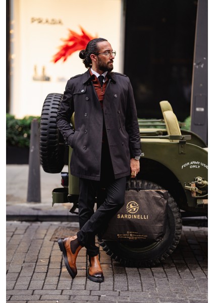 Özel Tasarım Slim Fit Geniş Yaka Trençkot