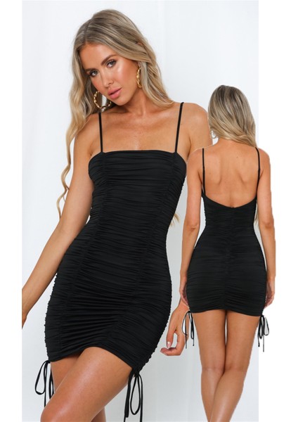 Askılı Büzgülü Elbise