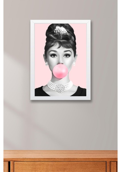 Audrey Hepburn Pembe Sakız Balonu Çerçeveli Tablo - Pop Art Poster Tablo fiyatları