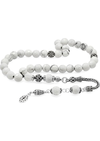 925 Ayar Gümüş Püsküllü Fasetalı Küre Kesim Havlit Doğaltaş Tesbih fiyatları