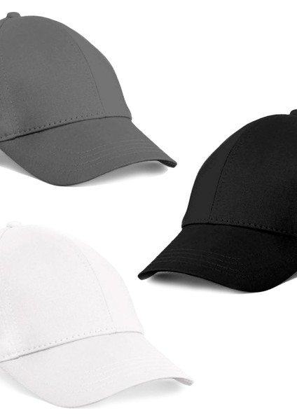 Unisex 3'lü Set Gri,beyaz ve Siyah Renk Beyzbol Şapka