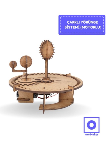 Ahşap Çarklı Güneş-Dünya-Ay-Uydu Modeli Hareketli (Motorlu)| Kendin Yap Ahşap Oyuncak | Stem-A Eğitim Seti | Çarklı Yörünge Sistemi
