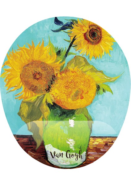Van Gogh Temalı Ay Çiçekleri Bilek Destekli Kaymaz Buruşmaz Kırılmaz Mouse Pad