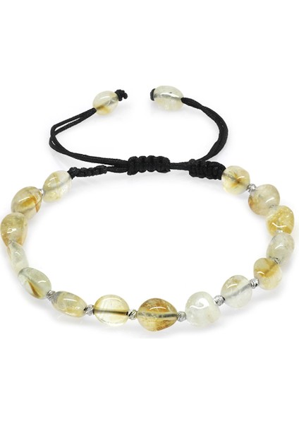 Makrome Örgülü Naturel Kesim Sitrin Doğaltaş Erkek Bileklik