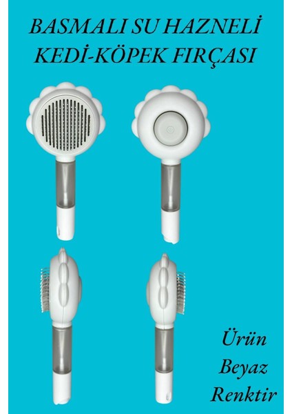 Basmalı Telli Su Sprey Hazneli Evcil Kedi Köpek Fırçası Ikisi Bir Arada-Beyaz