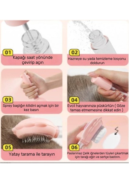 Basmalı Telli Su Sprey Hazneli Evcil Kedi Köpek Fırçası Ikisi Bir Arada-Beyaz indirimleri