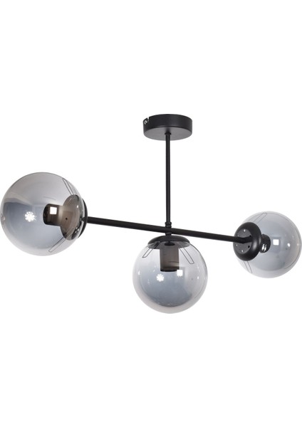 Roma Modern Tasarım Salon Yemek Odası Mutfak Siyah Renk Füme Camlı Sıralı 3 Lü Avize