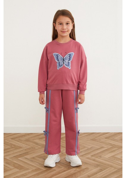 Kelebek Nakışlı Kurdeleli Kız Çocuk Takım