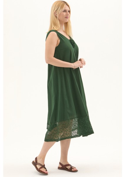 Yeşil Şile Bezi Kolsuz Midi Boy Yazlık Elbise fiyatları