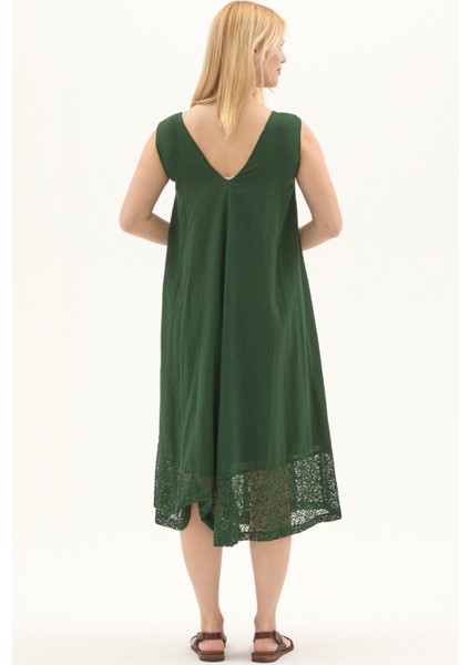 Yeşil Şile Bezi Kolsuz Midi Boy Yazlık Elbise indirimleri