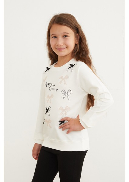 Kurdele Baskılı Bisiklet Yaka Kız Çocuk Sweatshirt fiyatları