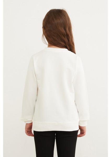 Kurdele Baskılı Bisiklet Yaka Kız Çocuk Sweatshirt indirimleri