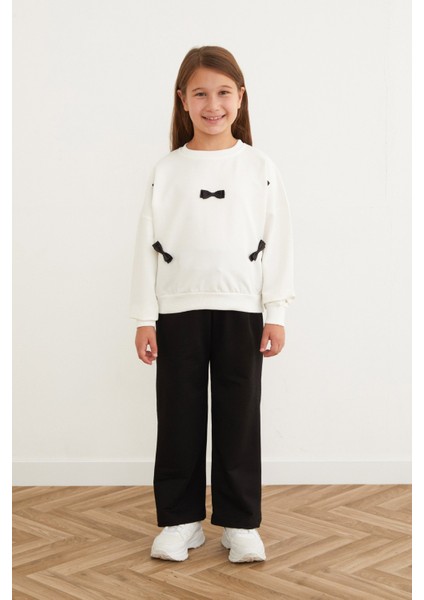 Kurdele Detaylı Beli Lastikli Kız Çocuk Takım