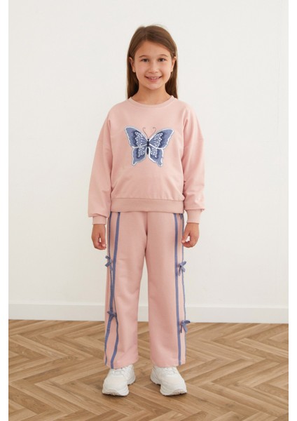 Kelebek Nakışlı Kurdeleli Kız Çocuk Takım