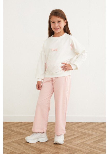 Kurdele Detaylı Beli Lastikli Kız Çocuk Takım