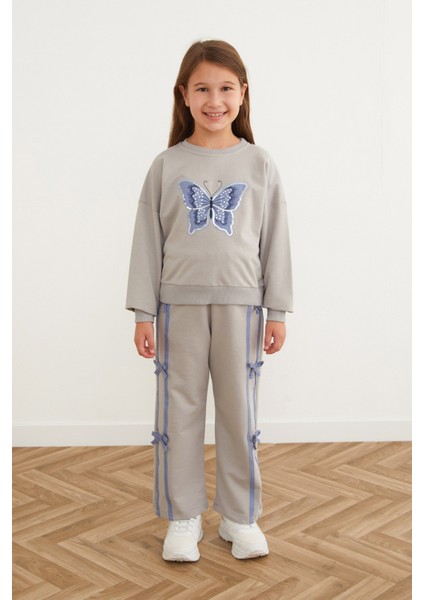 Kelebek Nakışlı Kurdeleli Kız Çocuk Takım