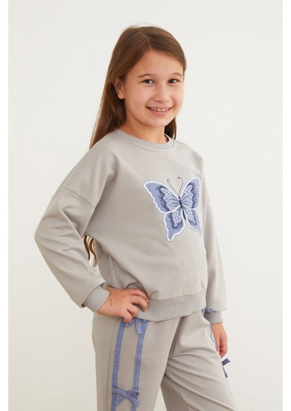 Kelebek Nakışlı Kurdeleli Kız Çocuk Takım modelleri