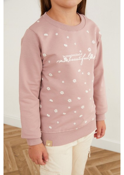 Beautiful Yazı Baskılı Kız Çocuk Sweatshirt