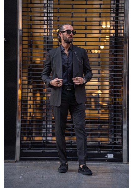 Özel Tasarım Geniş Yaka Tek Düğme Slim Fit Takım Elbise indirimleri