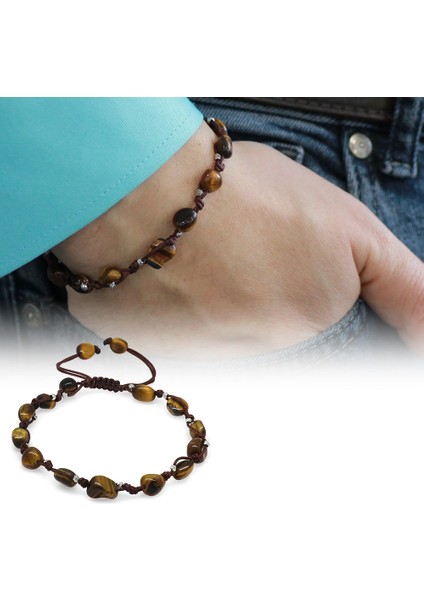 Makrome Örgülü Naturel Kesim Dorika Top Detaylı Kaplangözü Doğaltaş Erkek Bileklik fiyatları