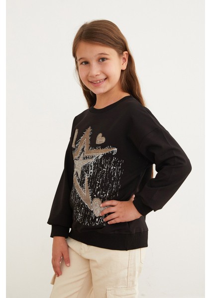 Yıldız ve Kalp Baskılı Kız Çocuk Sweatshirt fiyatları