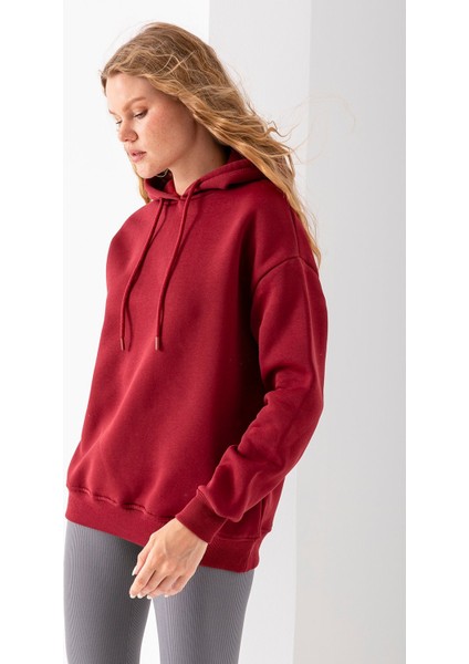 Kadın Kapüşonlu Basic 3ip Sweatshirt Bordo - 2604 fiyatları