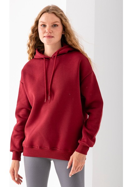 Kadın Kapüşonlu Basic 3ip Sweatshirt Bordo - 2604 fırsatları
