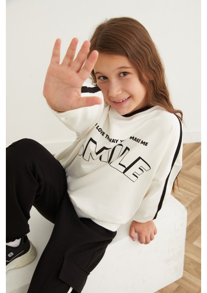 Smile Baskılı Paçası Stoperli Kız Çocuk Takım