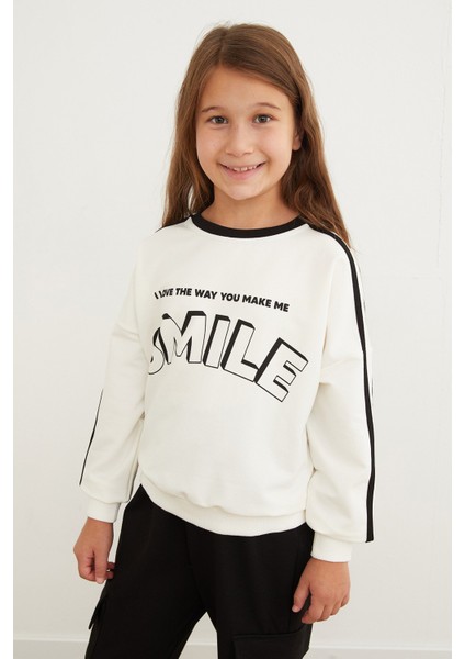 Smile Baskılı Paçası Stoperli Kız Çocuk Takım modelleri