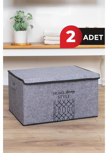 Keçe Kapaklı Mega Plus Kutu Gri 57X41X31 cm 2 Adet