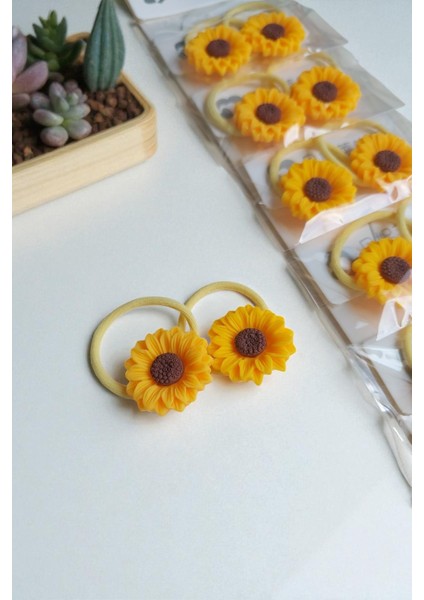 Ayçiçeği Lastik Toka Okul Tokası Kız Çocuk Tokası 2 Adet