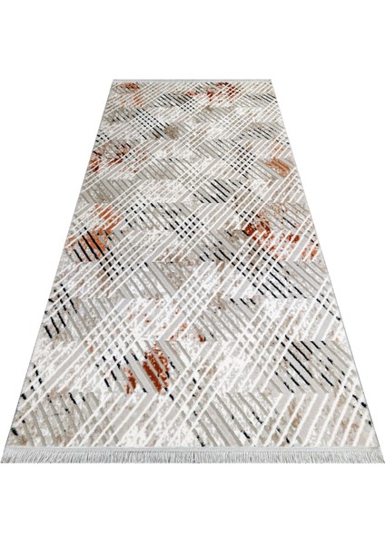 Tabitha Çizgili Gri Akrilik Dikdörtgen Modern Desenli Akrilik Hav Vermeyen Leke Tutmayan Kolay Temizlenen Yumuşak Makine Salon Yolluk Mutfak Halı indirimleri