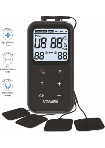 Vzn Tens Cihazı- Kombo Elektroterapi Cihazı 3'ü 1 Arada Ems-Tens-Masaj Özellikli