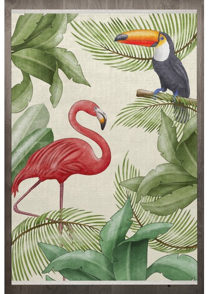 Figürlü Yeşil Pamuk Dikdörtgen Modern Desenli Pamuk Makinada Yıkanabilir Hav Toz Vermez Leke Tutmayan Kaymaz Taban Dijital Makine Baskı Salon Yolluk Mutfak Halı