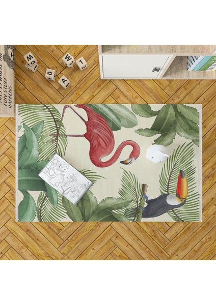 Figürlü Yeşil Pamuk Dikdörtgen Modern Desenli Pamuk Makinada Yıkanabilir Hav Toz Vermez Leke Tutmayan Kaymaz Taban Dijital Makine Baskı Salon Yolluk Mutfak Halı fırsatları