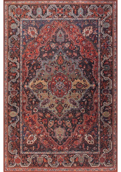 Bradford Klasik Kırmızı Polyester Dikdörtgen Modern Desenli Pamuk Makinada Yıkanabilir Hav Toz Vermez Leke Tutmayan Kaymaz Taban Dijital Makine Baskı Salon Yolluk Mutfak Halı