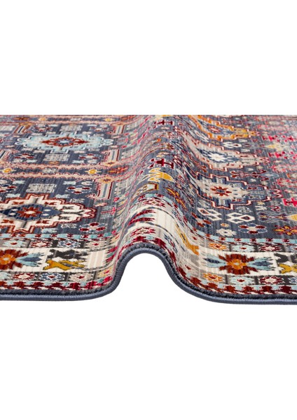 Mavi Çerçeveli Etnik Modern Desenli Poliproplen Hav Vermeyen Leke Tutmayan Kolay Temizlenen Yumuşak Makine Salon Yolluk Mutfak Halı fiyatları