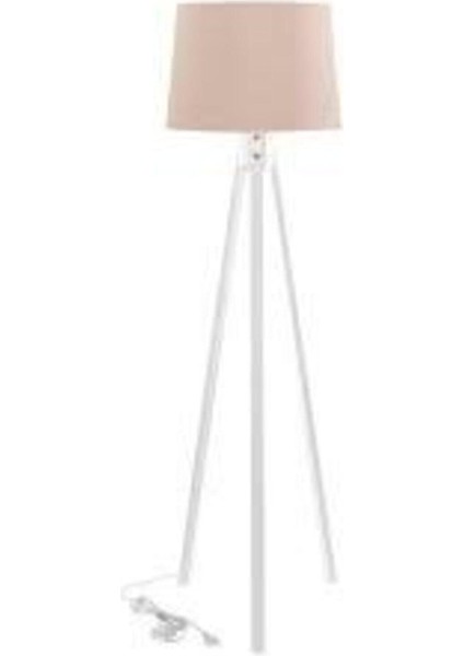 Tripod Ahşap Lambader Konik Kumaş Başlık Krem Beyaz LY630