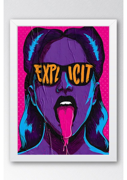 Explicit Dil Çıkaran Kadın Çerçeveli Tablo - Pop Art Poster Tablo