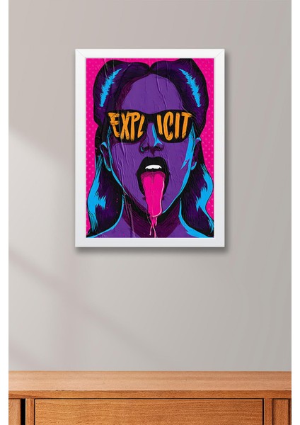 Explicit Dil Çıkaran Kadın Çerçeveli Tablo - Pop Art Poster Tablo fiyatları