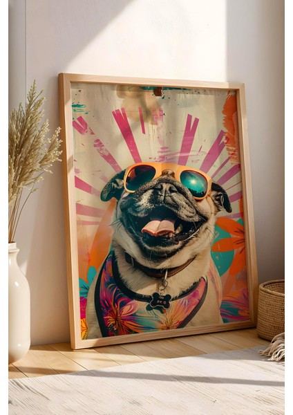 Güneş Gözlüklü Köpek Çerçeveli Tablo - Pop Art Poster Tablo