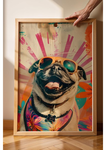 Güneş Gözlüklü Köpek Çerçeveli Tablo - Pop Art Poster Tablo fiyatları