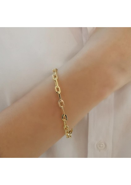 Boru Zincir Gümüş Bileklik Gold
