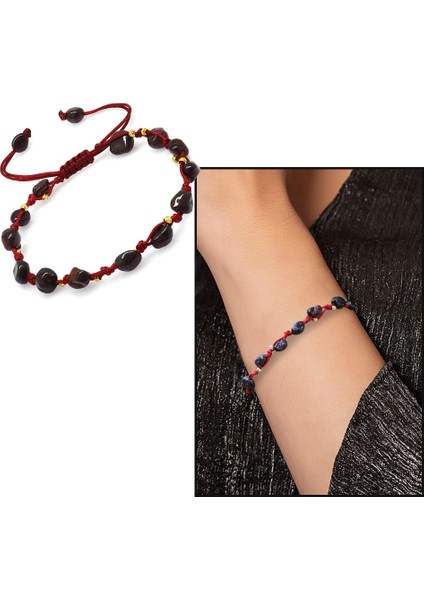 Makrome Örgülü Naturel Kesim Dorika Top Detaylı Lal Doğaltaş Kadın Bileklik fiyatları