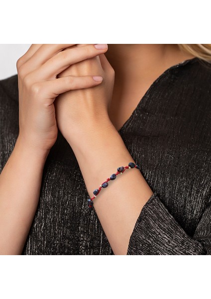 Makrome Örgülü Naturel Kesim Dorika Top Detaylı Lal Doğaltaş Kadın Bileklik modelleri