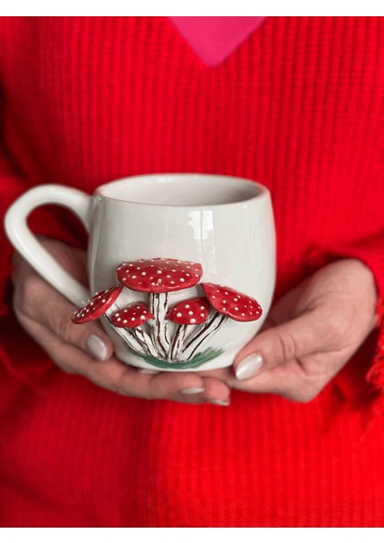 El Yapımı Büyük Boy 400ML Amanita Muscaria Mantar Kabartmalı Kupa fiyatları