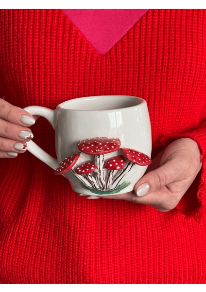 El Yapımı Büyük Boy 400ML Amanita Muscaria Mantar Kabartmalı Kupa modelleri