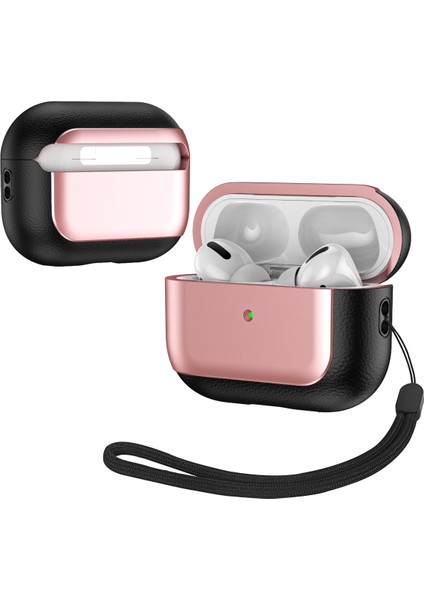 Airpods Pro 2 Için Tpu Kılıf Litchi Doku Düşme Önleme Kulaklık Kapağı Kordon-Gül Altın (Yurt Dışından)