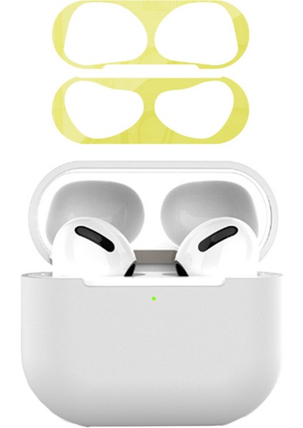 Apple Airpods 3 Için Kulaklık Kutusu Silikon Şok Emici Kulaklık Kapağı Metal Toz Geçirmez Etiket Seti-Beyaz + Altın (Yurt Dışından)