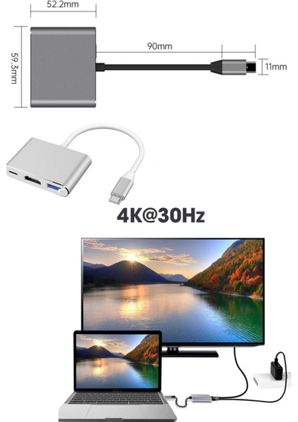 3'ü 1 Arada Type-C Çoklayıcı 5gbps Yüksek Hızlı USB Hub Adaptörü Type-C Görüntü Çoğaltma Aparatı